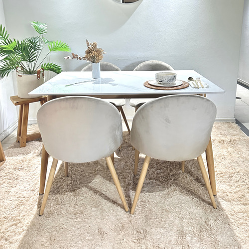 Juego Comedor Mesa Bulnes Neolith 120cm + 4 Thea Nordicas Taupe Pana