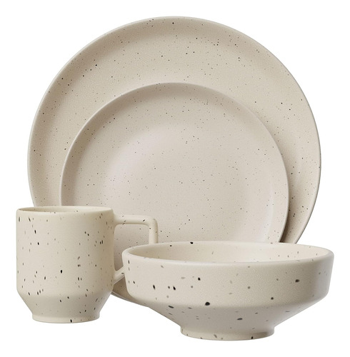 Juego Vajilla Crema Moteada Cerámica 4 Pzs 4-piece Stoneware