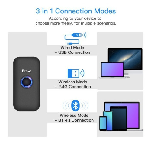 Scanner 1d Leitor Código Barras Wireless Bluetooth Usb Ey009 Cor Laser 12V