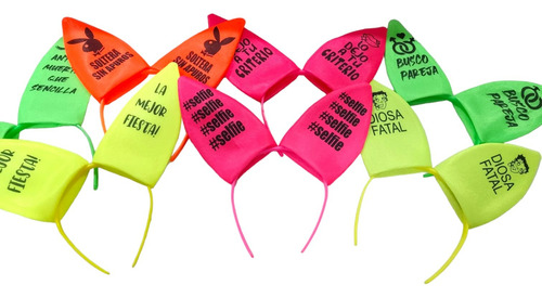 Vincha Conejo Frases Fluo X50 Cotillón Carioca Fluo Varios Colores Fluo