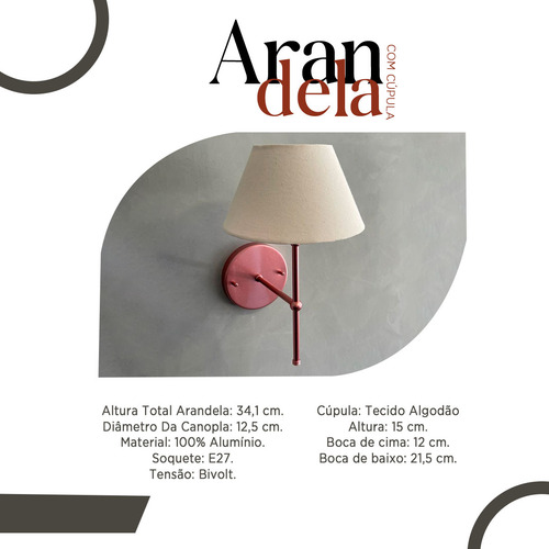 Arandela De Parede Rose Gold Em Aluminio Com Cupula Bege Quarto / Sala De Estar / Corredor Tecido Algodao E27 Tensao Bivolt 110v/220v