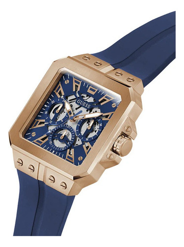 Reloj Guess Gw0637g3 Hombre Multifuncion Malla Azul Bisel Dorado Fondo Azul