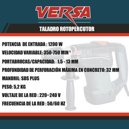 Taladro Rotopercutor Versa 32mm 1200w 3 Años Garantía