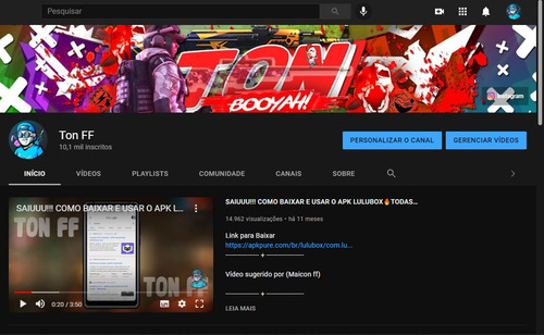 Imagem 1 de 4 de Canal De Free Fire Com 10 Mil Inscritos No Youtube