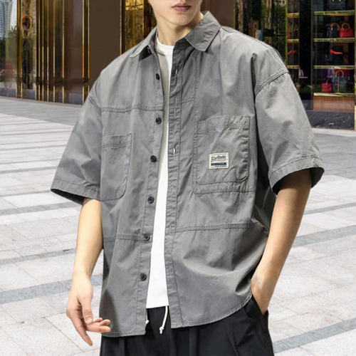 Camisa Cargo Tipo Cárdigan Con Pecho Para Hombre
