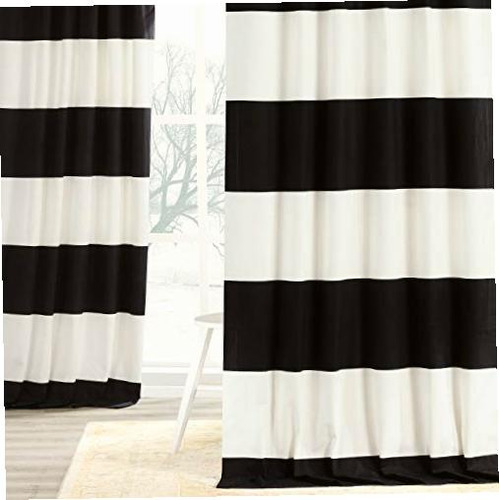 Hpd Half Price Drapes Prct-hs06-120 Horizontal Stripe Color Onyx Black & Offwhite