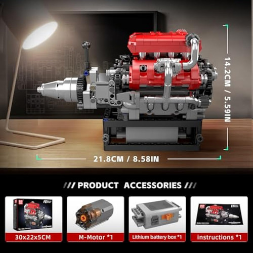Modelo De Motor Mould King 10204 V8 Que Funciona -