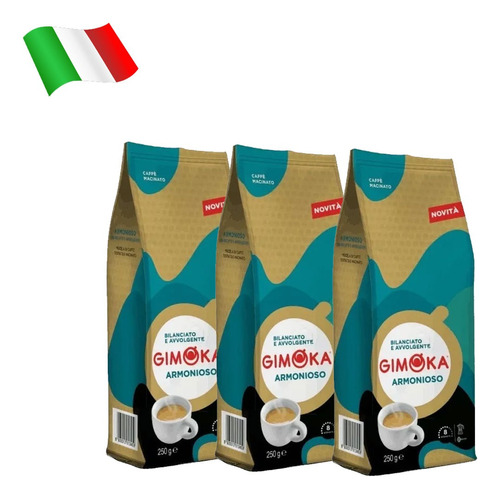 Cafe Gimoka Tostado Molido Armonioso Pack 3x250grms Italia