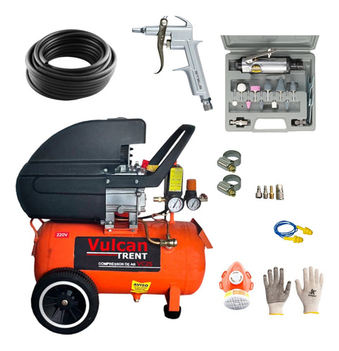 Compressor De Ar Vc25-2 Vulcan+kit De Proteçao E Acessorios