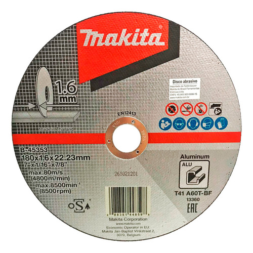 Disco Corte Makita B-45353 A60t 180x1,6x22,23mm Caixa 40 Und