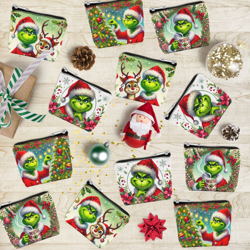 Grinch Sonriendo 4 Monederitos Regalos De Navidad Animado