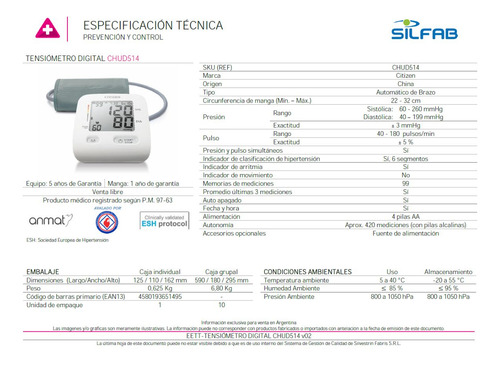 Ténsiometro Automático Brazo Citizen Manga Chud514 Silfab
