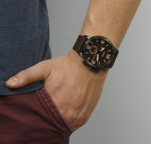 Relógio Fossil Masculino Nate Marrom Couro Jr1487/0mn + Nf-e
