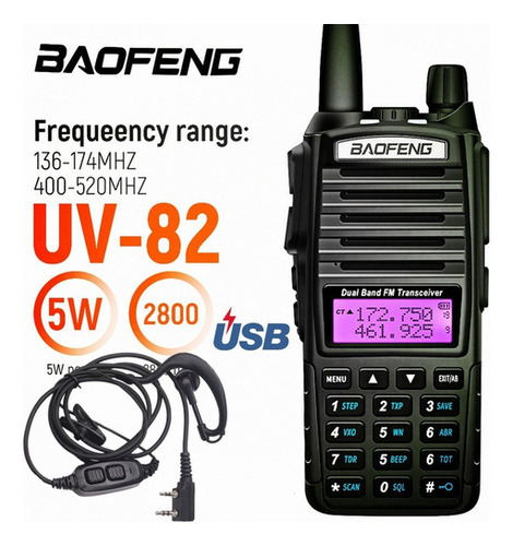 Walkie Talkie Baofeng Uv82 De Longo Alcance Uhf Vhf Com Fone Bandas De Freqüência Uhf Vhf Cor Preto