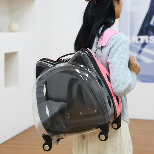Mochila Con Ruedas Para Perros Y Gatos, Cápsula Rosa