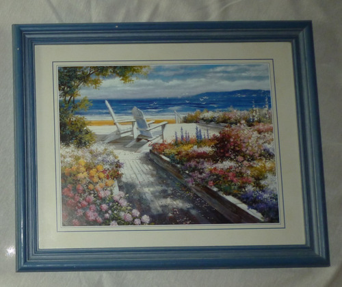 Cuadro Mediterraneo Antiguo 40 X 33 Cm Reposeras En Playa