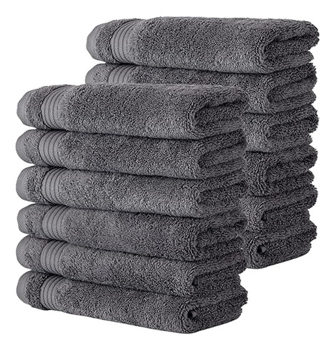 Juego De 12 Toallas Faciales 100% Algodón Gris 30 X 30 Cm