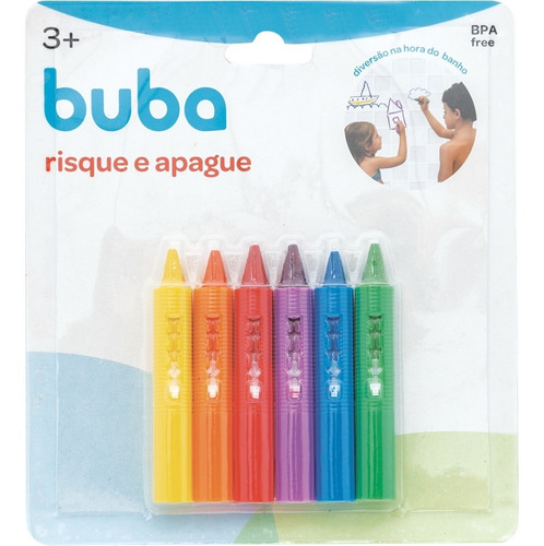 Lápis De Cera Banho Infantil 6 Cores Divertido Original Buba