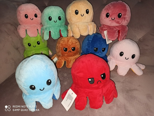 Pulpo Reversible Peluche 20cm Estado De Ánimo Colores Regalo