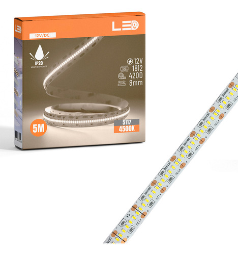 Fita Super Led 12v 1812 Smd 420led/m 14w/m 5m Ip20 Cor Da Luz Branco Neutro 4000k