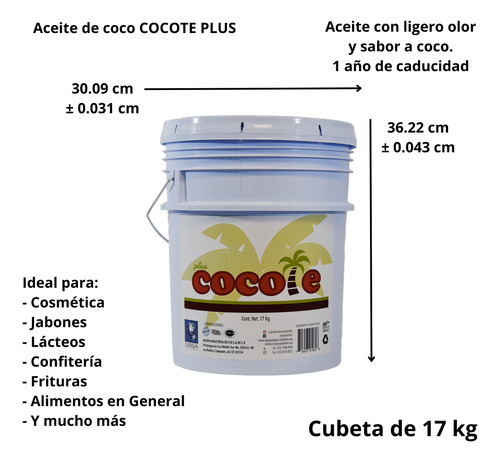 Aceite De Coco Cocote Plus Cubeta 17kg
