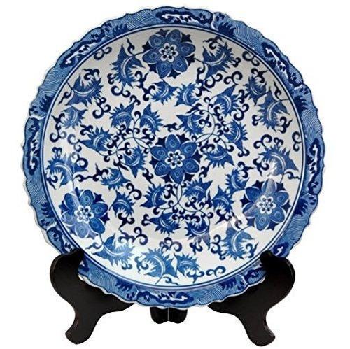 Plato De Porcelana Floral Azul Y Blanco 14 