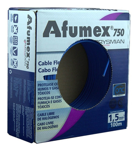 Cable Unipolar Libre Halogeno Afumex 1.5mm Celeste X Rollo