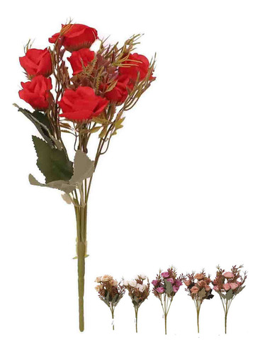 Flores Artificiales Ramo Rosas 7 Cabezas X6 U Mayorista Deco