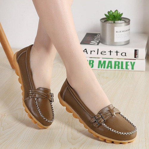 Zapatos Planos De Mujer De Piel Con Suela Blanda