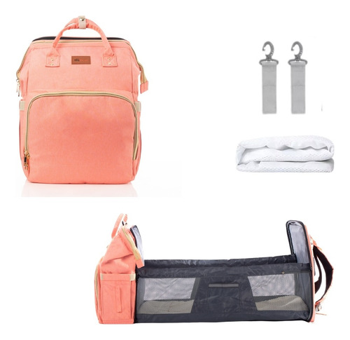 Mochila Pañalera Cuna Cambiador Multifunción Bebe Viaje Color Salmón Diseño De La Tela Liso
