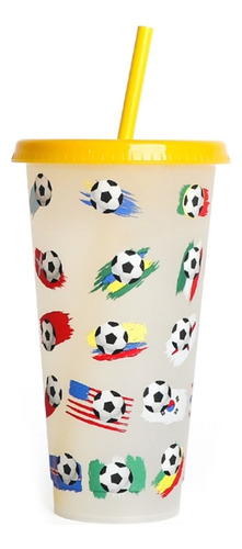 Vaso Con Forma De Pajita Con Tapa, Diseño De Fútbol Y Bander