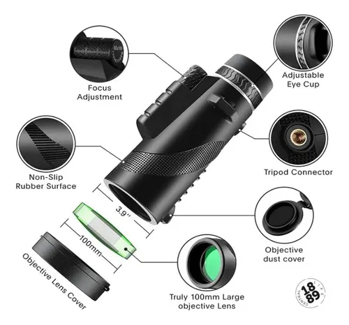 Telescopio Monocular Hd 80x100 Adaptador Y Trípode Para Aves Color