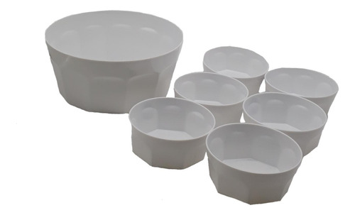 Conjunto Sobremesa Oitavado Tigela Saladeira 7 Peças Branco