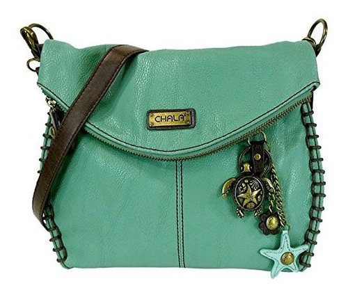 Bolso Bandolera Verde Azulado Encantador De Chala Con Tapa C