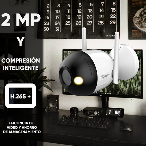 Kit videovigilancia Cronos Cámara Dahua Ip Bala F2CN-LED 2MP Wifi Full Color Audio + Microsd 256gb + Accesorios - Kit De Cámara Inteligente DH-F2C-LED-256GB (Dahua Microsd WDD256G1P0C)