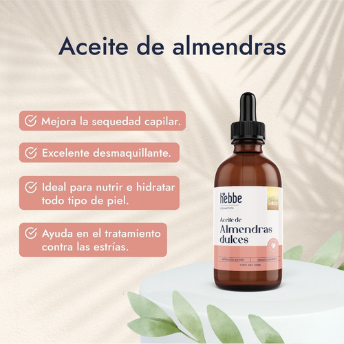 Imagen 4 de 9 de Aceite De Almendras %100 Puro 120ml Frasco Vidrio Gotero