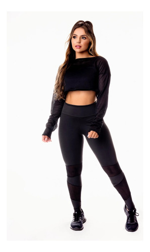 Conjunto Calça Legging E Top Cropped Fitness Academia Dry