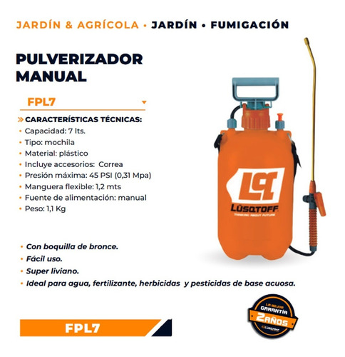 Pulverizador Fumigador Manual 7 Lts Lusqtoff Pico Bronce