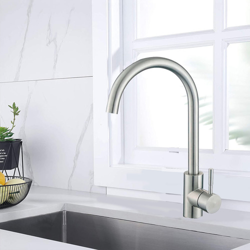 Torneira Para Cozinha Pia Furo 3,5 Alta Inox Bico Alto Móvel Monocomando Decada Flexível Compativel Com Pias Docol Dk-29 Via Flix Aço Escovado
