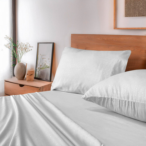 Sábanas King 2500 Hilos Tacto Suave Egipcio Premium Diseño de la tela Blanco