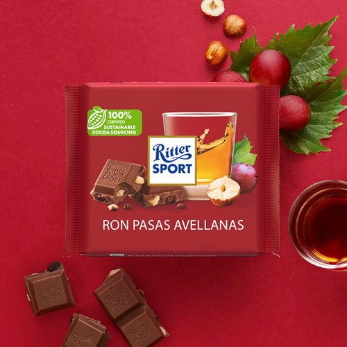 Chocolate Con Leche,pasas, Avellanas Y Ron Ritter Sport 100g