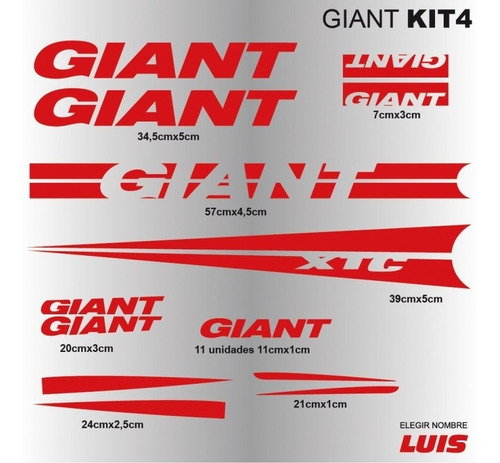 Giant Kit4 Sticker Calcomania Para Cuadro De Bicicleta Bici