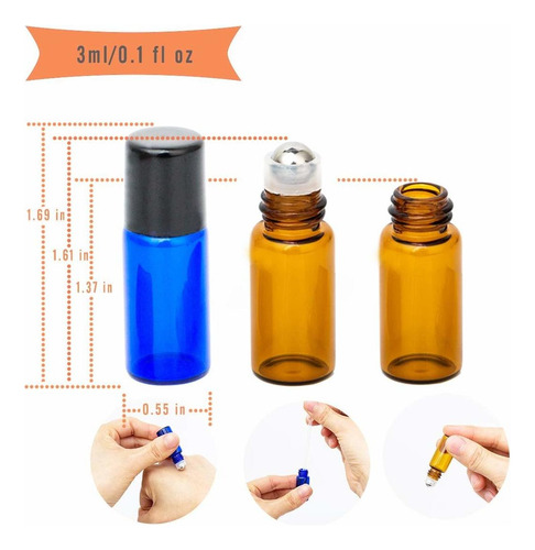 Ri 24 Piezas 3ml Botellas De Rodillo Ámbar Para Aceite