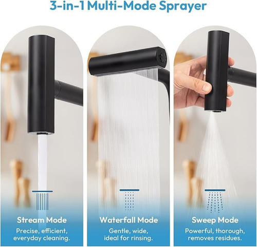 Grifo Multifuncional Extraíble Con Mezcla Y Giro 360° Negro-c Mate