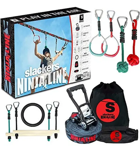 Slackers Ninjaline Kit De Introducción De 91 Cm Incluye 7 Accesorios Para Colgar El Mejor Equipo De Entrenamiento De Guerreros Ninja Para Niños Construye Tu Propio Curso De Obstáculos En El