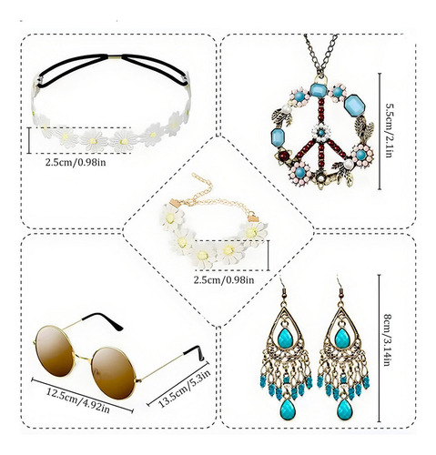 Accesorios Hippie Años 70 Disfraz Hippie Retro Accesorios Hi