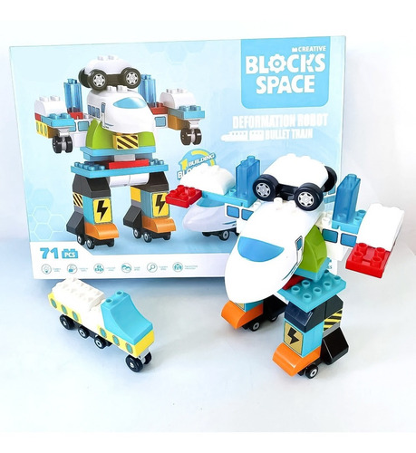 Set De Construccion Bloques Tren Y Robot 71 Piezas Niños