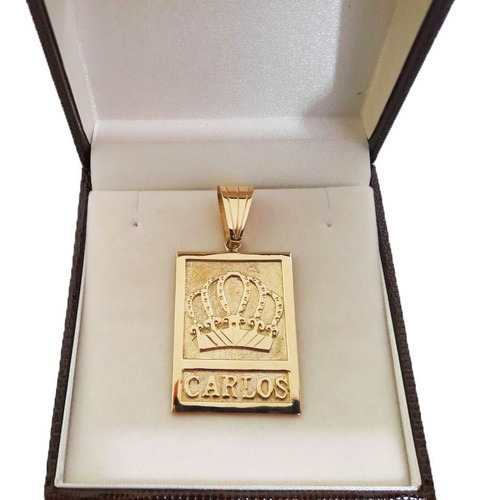 Pingente Placa Nome + Coroa 20 Gramas Ouro 18k 750 Cor Amarelo