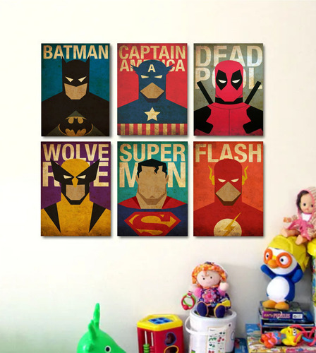 Pack Cuadros Infantiles X6un Super Heroes 15x20cm