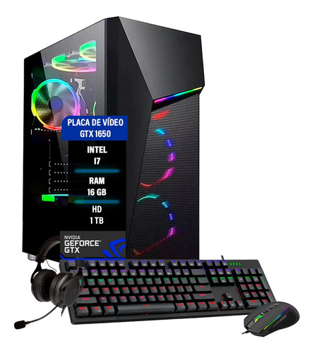 Pc Gamer Intel I7 Gtx 1650 16gb Hd 1tb Ssd 120gb Wi-fi